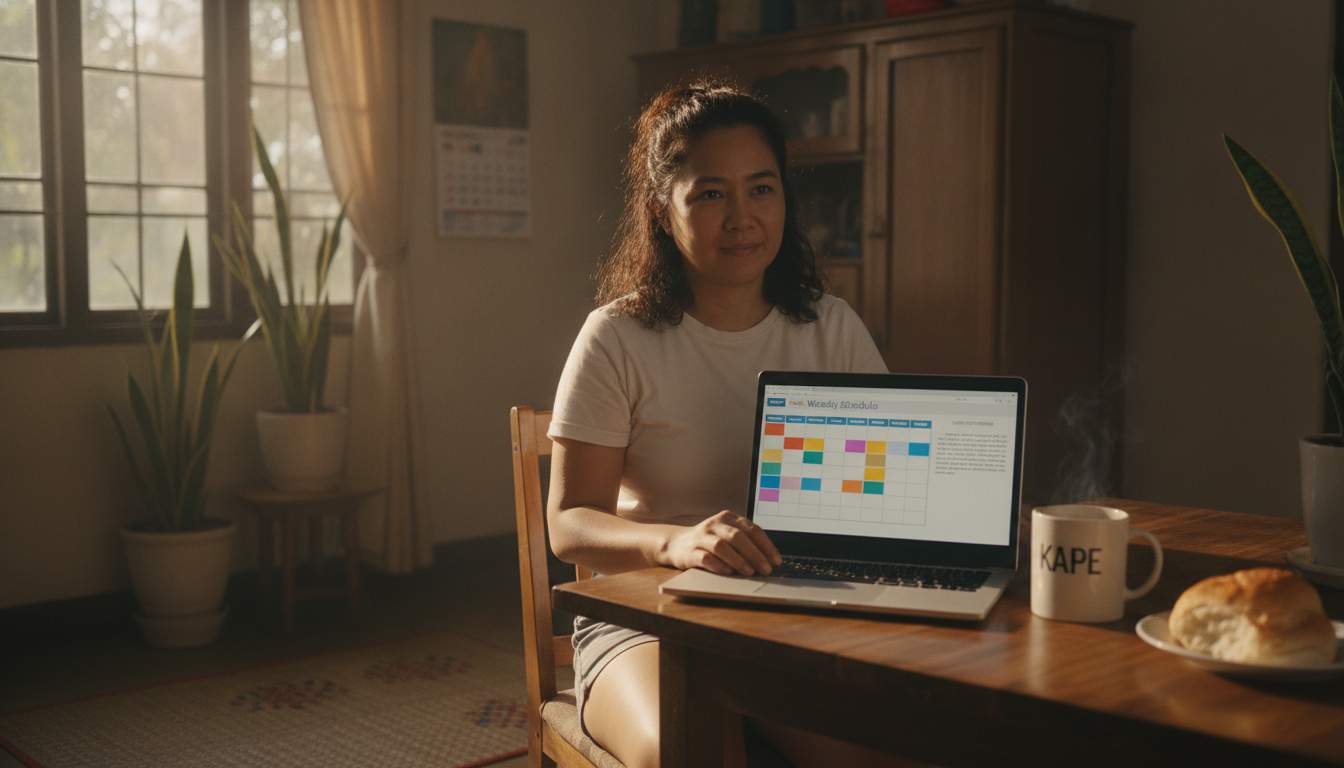 Adult in the Philippines checking weekly reward terms on a laptop